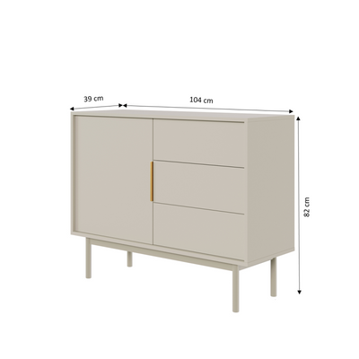 Buffet JONA coloris cachemire 1 porte 3 tiroirs 104cm