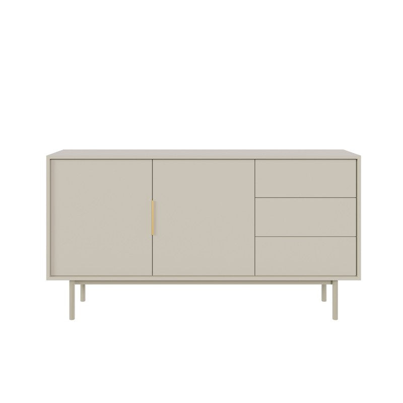 Buffet design cachemire 2 portes 3 tiroirs 154cm, poignées dorées, style moderne