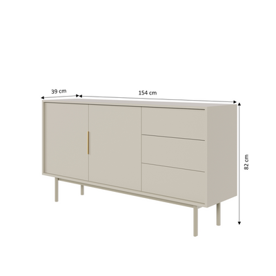 Buffet JONA coloris cachemire 2 portes 3 tiroirs 154cm