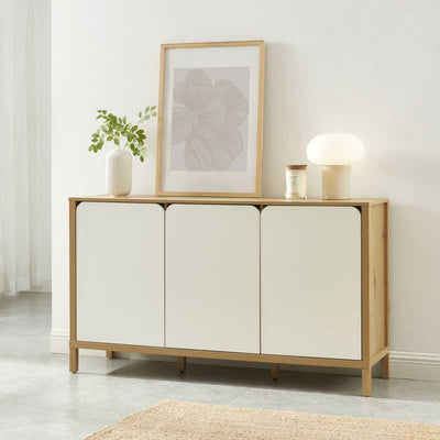 Buffet KILDA effet chêne 3 portes blanches 140cm