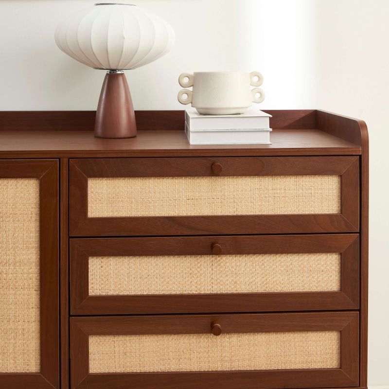 Buffet LEON noyer et cannage 2 portes 3 tiroirs 180cm