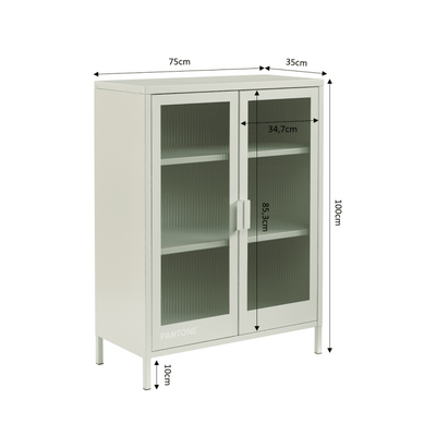 Buffet PANTONE en verre cannelé et métal beige sable foncé 2 portes 75cm