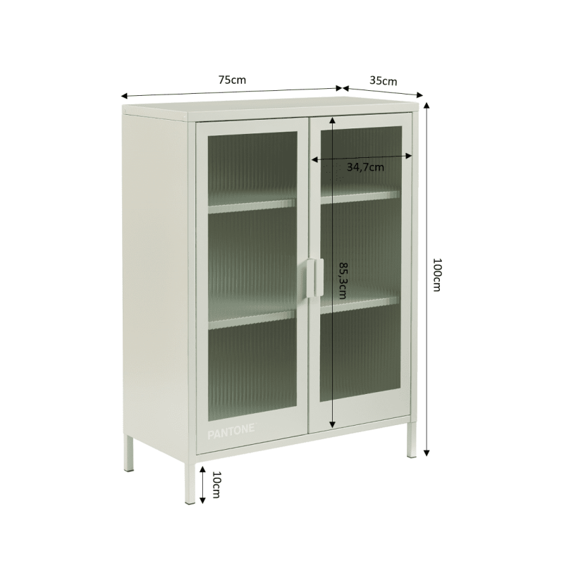 Buffet PANTONE en verre cannelé et métal beige sable foncé 2 portes 75cm