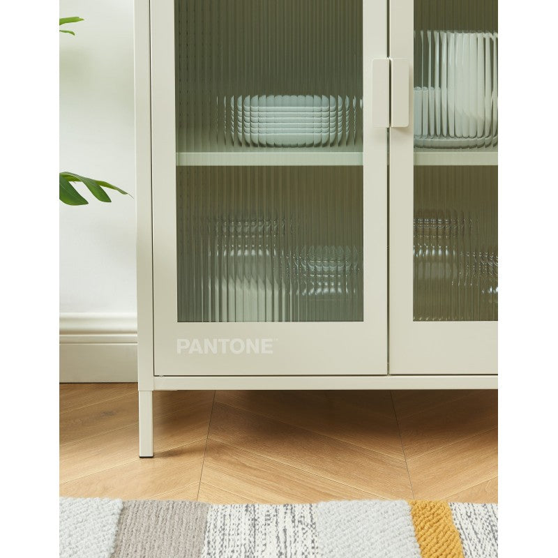 Buffet PANTONE en verre cannelé et métal beige sable foncé 2 portes 75cm