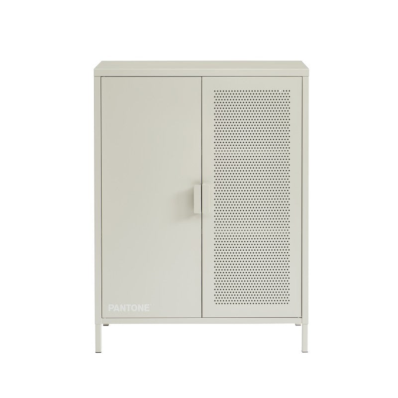 Buffet haut 2 portes 75cm coloris métal beige sable, rangement cuisine ou salle de bain