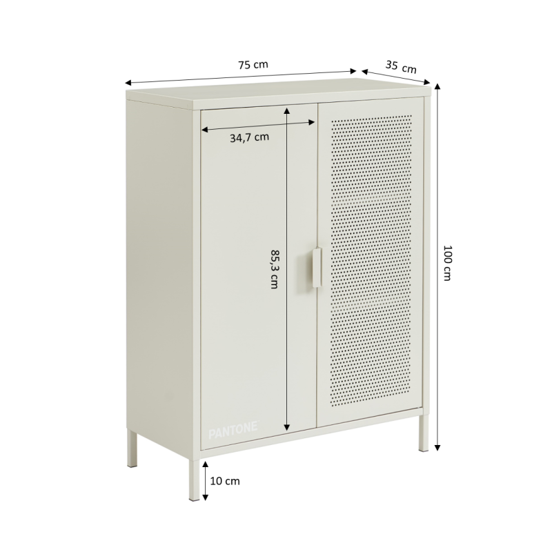 Buffet PANTONE métal beige sable 2 portes 75cm