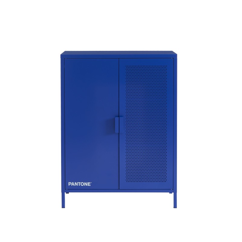 Buffet haut 2 portes 75cm coloris bleu électrique métal, rangement séjour ou salle de bain