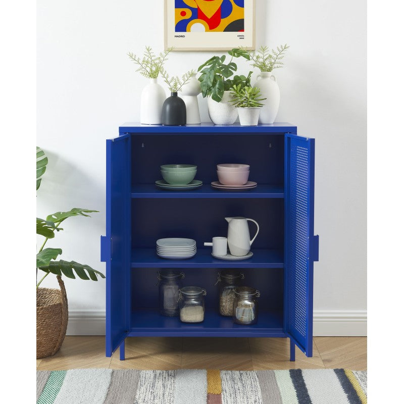 Buffet PANTONE métal bleu électrique 2 portes 75cm