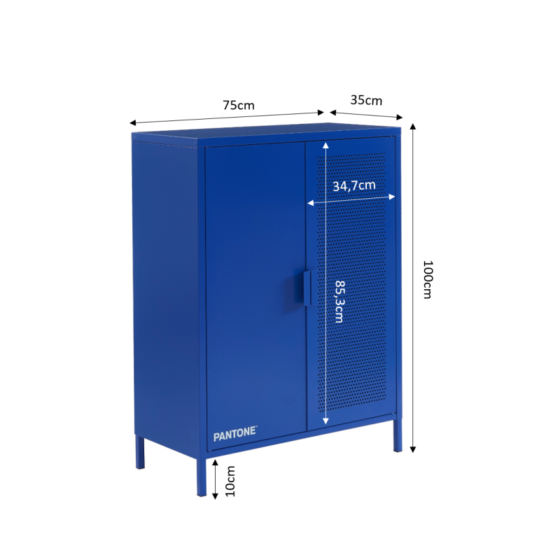 Buffet PANTONE métal bleu électrique 2 portes 75cm