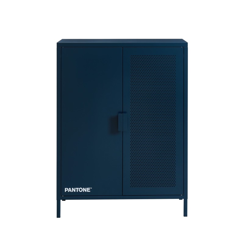 Buffet haut PANTONE 2 portes 75cm métal bleu, rangement salon ou salle de bain