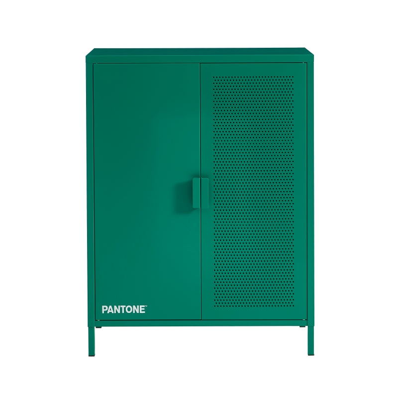 Buffet haut 2 portes 75cm métal vert émeraude, rangement séjour ou salle de bain