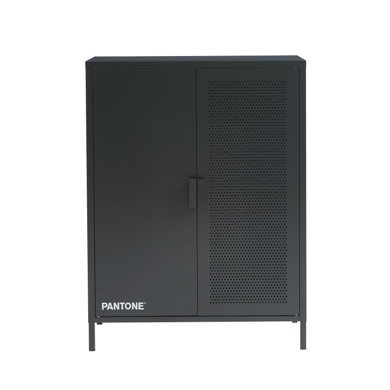 Buffet haut 2 portes 75cm métal gris anthracite, rangement séjour ou salle de bain