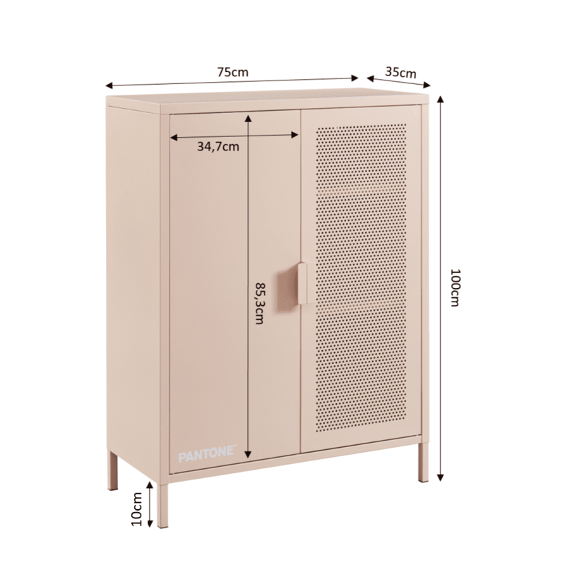 Buffet PANTONE métal rose blush 2 portes 75cm