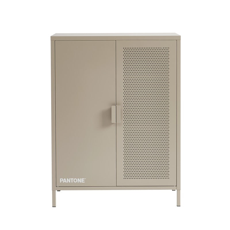 Buffet haut 2 portes 75cm coloris métal taupe, rangement salon ou salle de bain