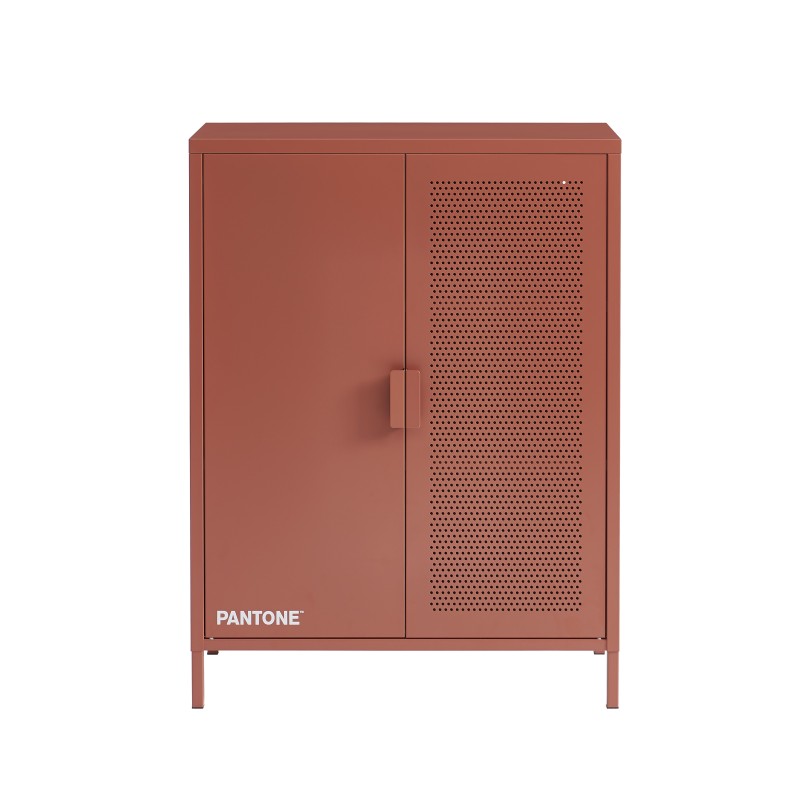 Buffet haut 2 portes 75cm coloris métal terracotta, rangement séjour ou salle de bain