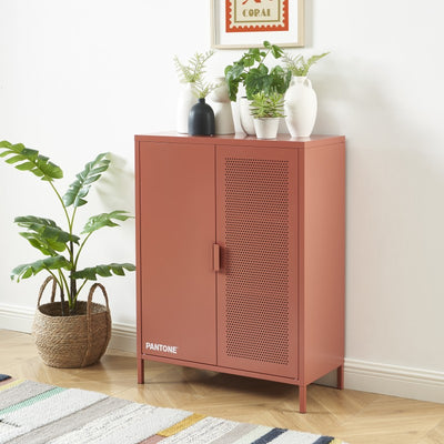 Buffet PANTONE métal terracotta 2 portes 75cm