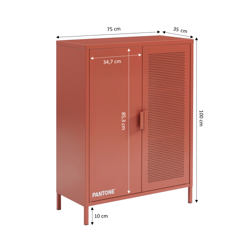 Buffet PANTONE métal terracotta 2 portes 75cm