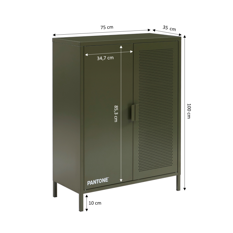 Buffet PANTONE métal vert olive 2 portes 75cm