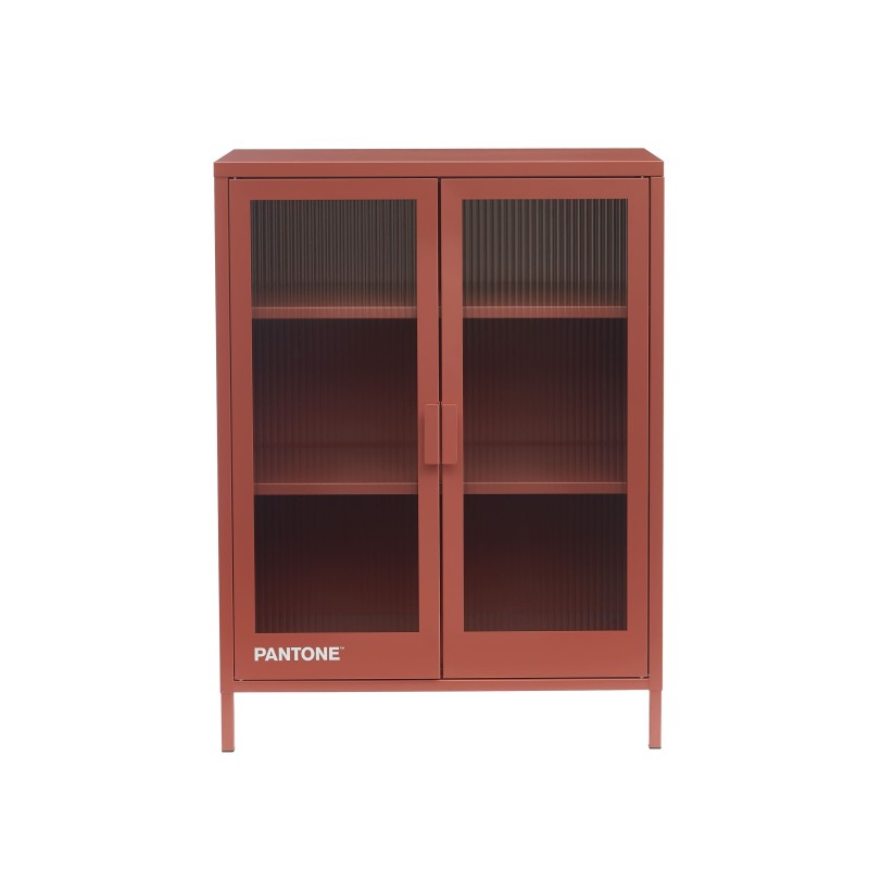 Buffet 2 portes 75cm verre cannelé et métal terracotta, rangement design