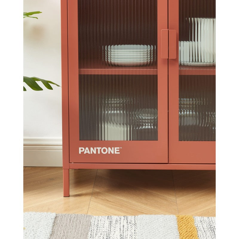 Buffet PANTONE en verre cannelé et métal terracotta 2 portes 75cm