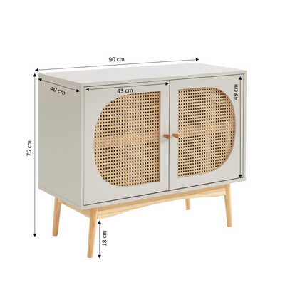 Buffet SIXTINE cannage rotin et gris perle 2 portes 90cm