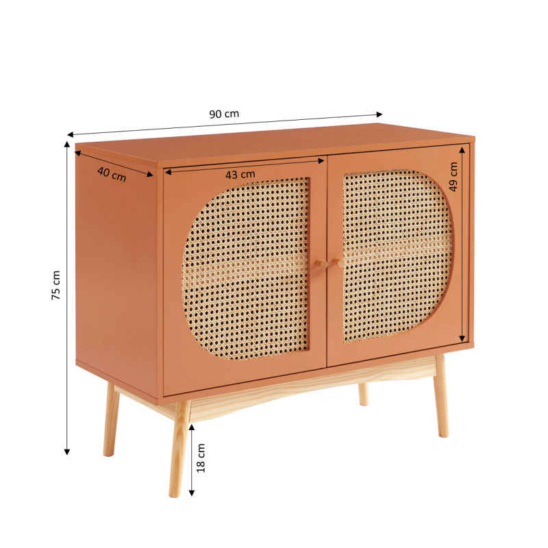 Buffet SIXTINE cannage rotin et terracotta 2 portes 90cm