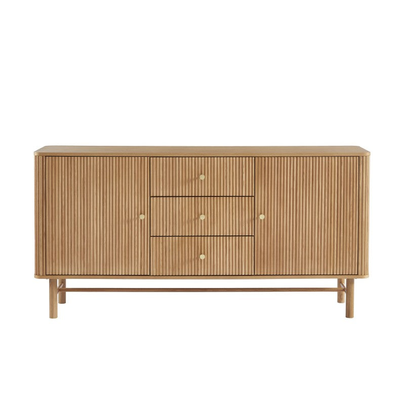 Buffet bas 2 portes 160cm placage chêne, design scandinave moderne