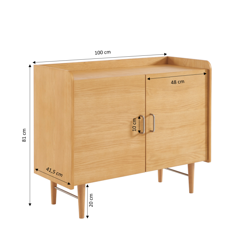 Buffet TWIGGY placage chêne 2 portes 100cm