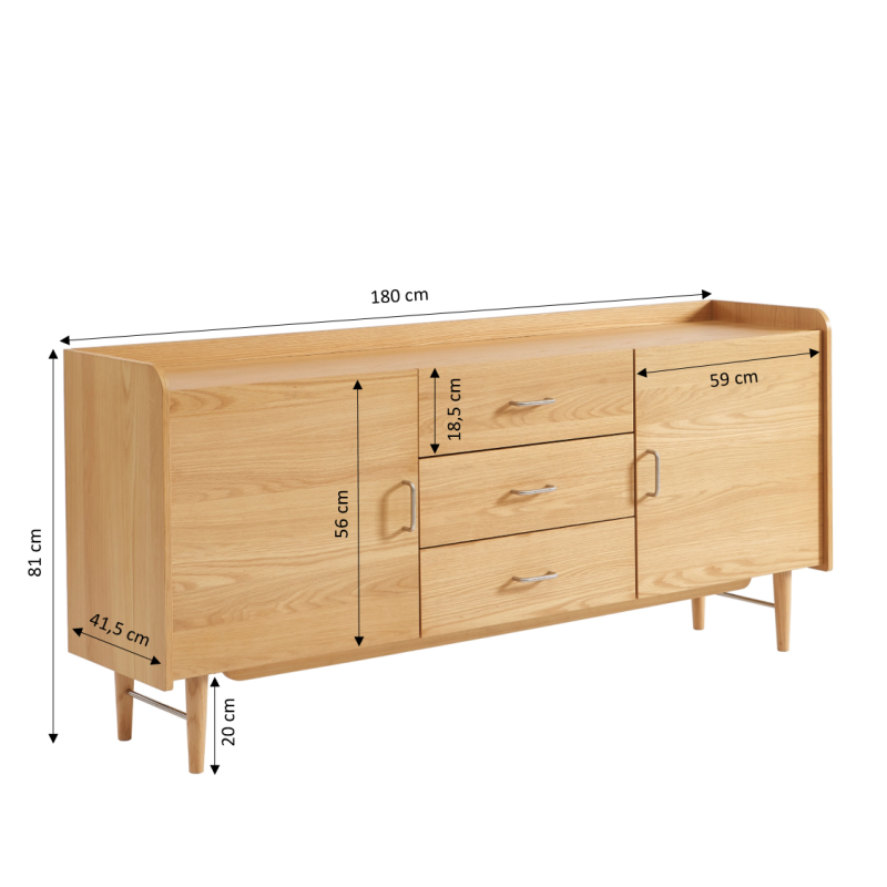 Buffet TWIGGY placage chêne 2 portes 180cm
