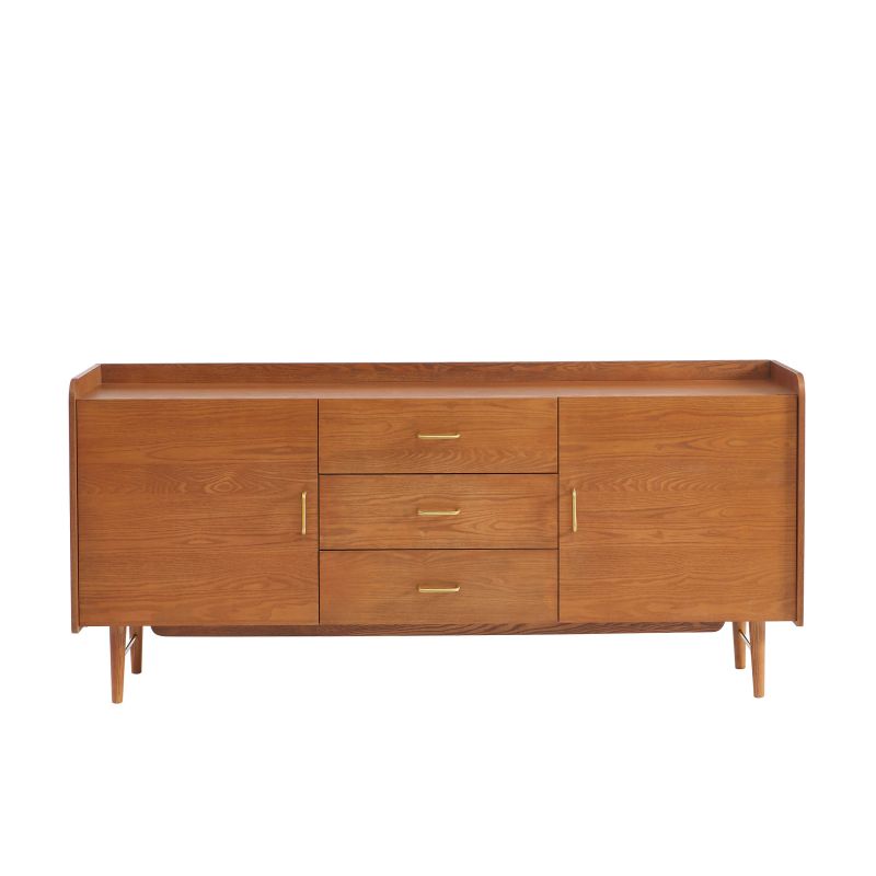 Buffet 2 portes 180cm placage frêne naturel, design épuré pour intérieur contemporain