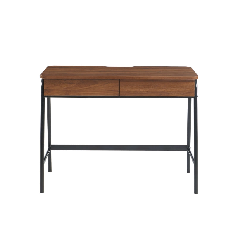Bureau compact 100cm effet noyer et noir, surface de travail élégante pour petit espace