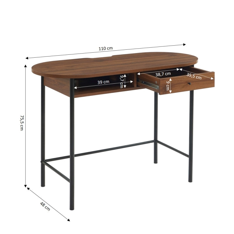 Bureau GAIA effet noyer et noir 110 cm