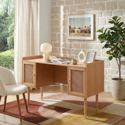Bureau LEON chêne et cannage rotin 130cm