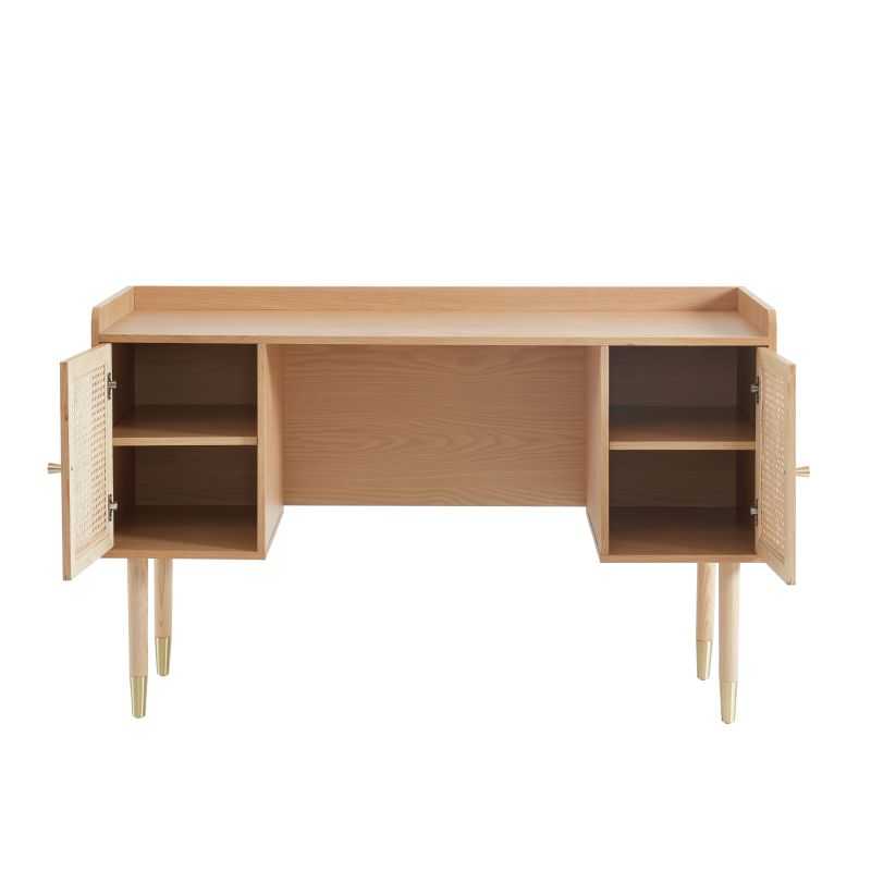 Bureau LEON chêne et cannage rotin 130cm