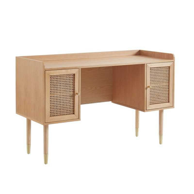Bureau LEON chêne et cannage rotin 130cm