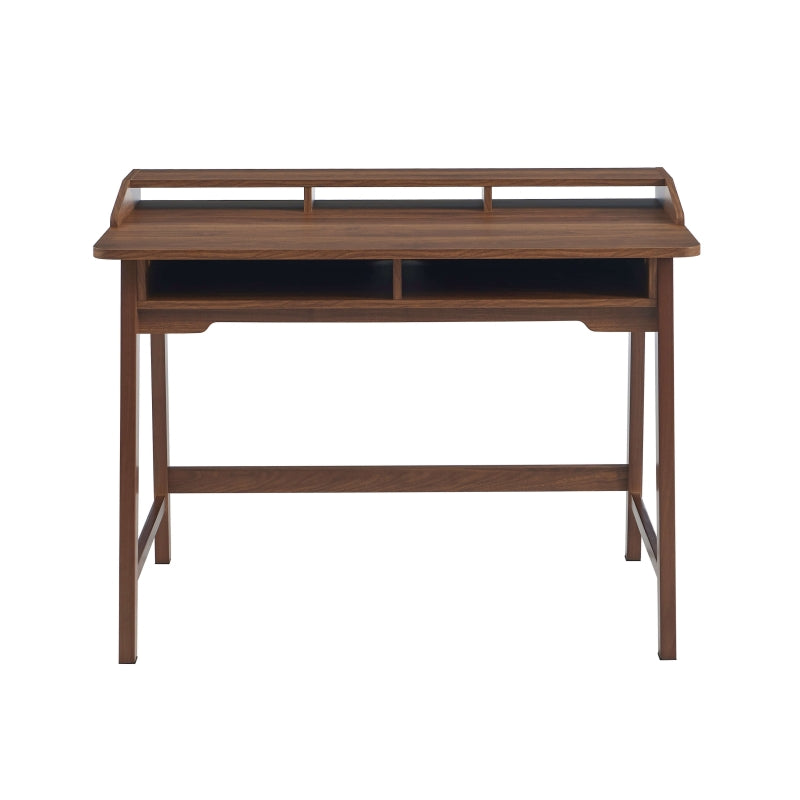 Bureau 2 compartiments effet noyer 110cm avec piètement hévéa, style naturel élégant