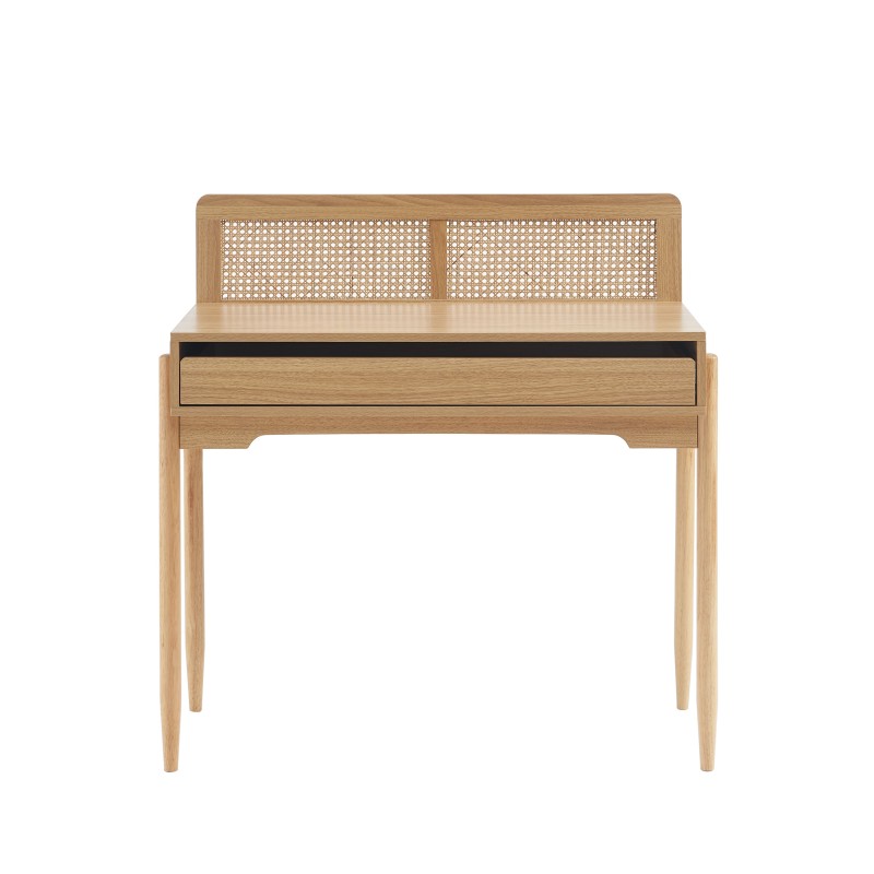 Bureau enfant 95cm cannage rotin et effet bois, style bohème pour chambre enfant