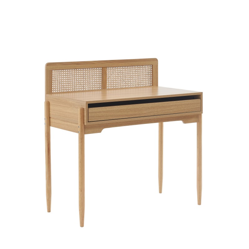 Bureau enfant PABLO cannage rotin et effet bois 95cm