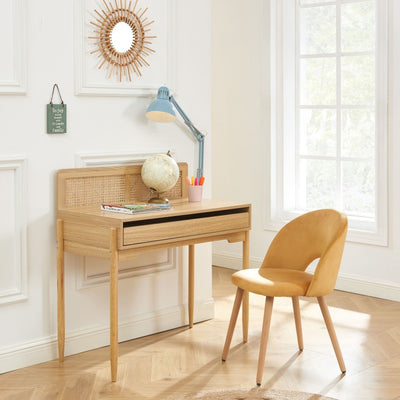Bureau enfant PABLO cannage rotin et effet bois 95cm
