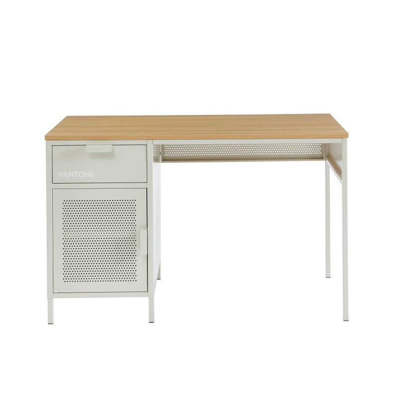 Bureau métal beige sable 120cm design industriel, idéal pour espace de travail moderne