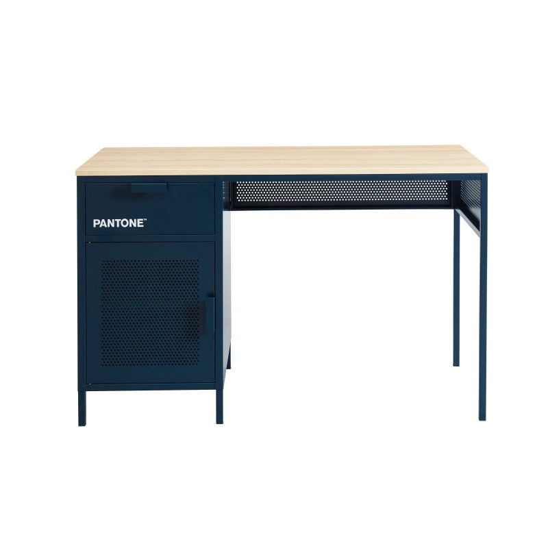 Bureau métal PANTONE bleu nuit 120cm, design industriel pour espace de travail moderne