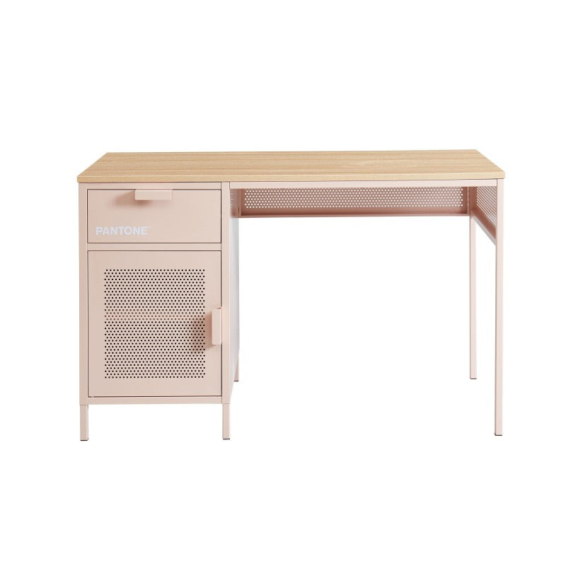Bureau métal rose blush 120cm design industriel, idéal pour espace de travail moderne