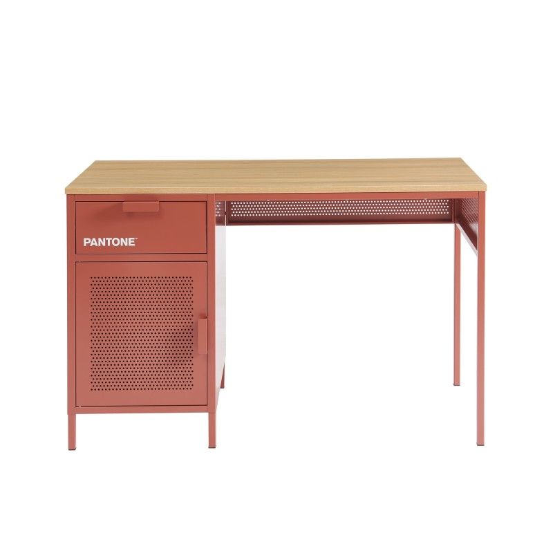 Bureau métal terracotta PANTONE 120cm, design industriel coloré pour espace de travail