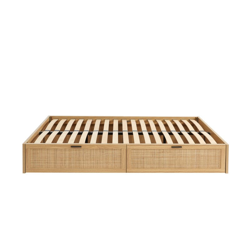 Cadre de lit à tiroirs AMANA 140x190 cannage rotin sommier inclus