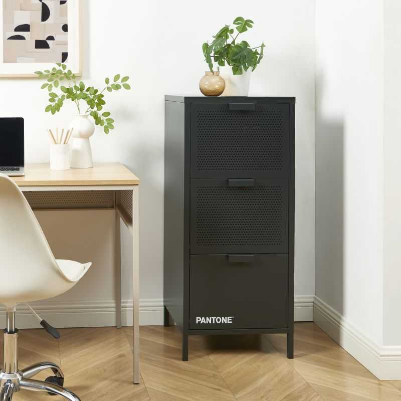 Caisson de bureau PANTONE métal gris anthracite 3 tiroirs h105cm