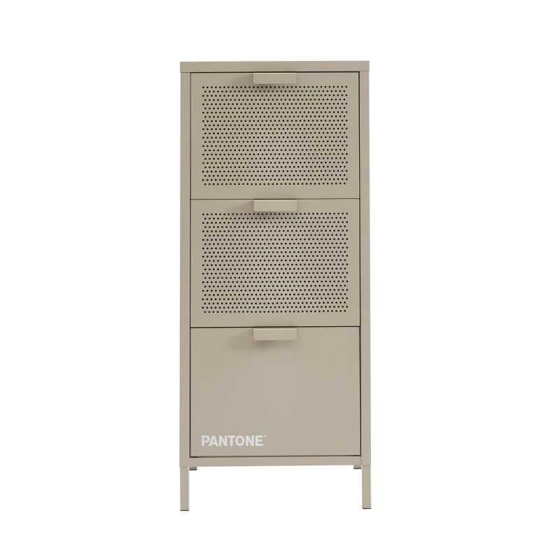 Caisson de bureau métal taupe 3 tiroirs 105cm, finition époxy mat style industriel