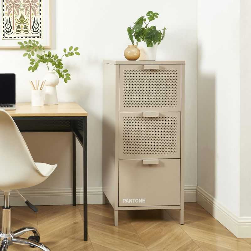 Caisson de bureau PANTONE métal taupe 3 tiroirs h105cm