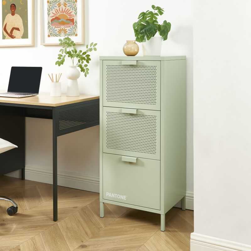 Caisson de bureau PANTONE métal vert amande 3 tiroirs h105cm