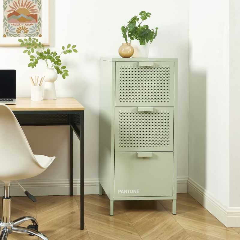 Caisson de bureau PANTONE métal vert amande 3 tiroirs h105cm