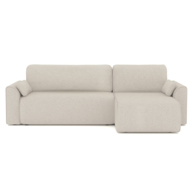 Canapé d'angle convertible 4 places velours côtelé beige, design élégant salon contemporain